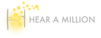 Logo for "Hear a Million" initiative with a yellow background.