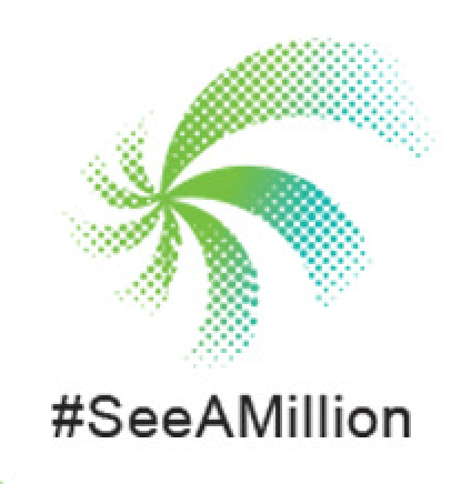 Logo with green and blue swirl and the text #SeeAMillion