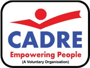 Logo for CADRE, showing an abstract figure/design over the name, with the motto "Empowering People."