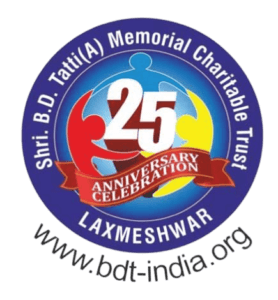 Logo for Shri. B.D. Tatti (A) Memorial Charitable Trust, celebrating a 25th Anniversary with two figures supporting the number 25.