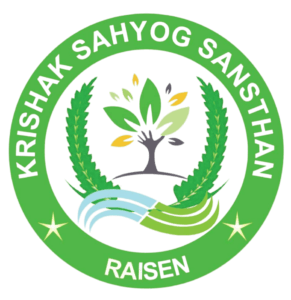 Circular green logo for Krishak Sahyog Sansthan with a growing tree and leaves.
