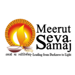 Logo for Meerut Seva Samaj with a lit oil lamp (diya).